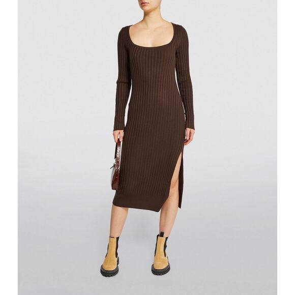 PAIGE Benita Chocolate Brown Y2K Long Sleeve Midi Sweater Dress Ribbed XL NWT - Picture 3 of 5